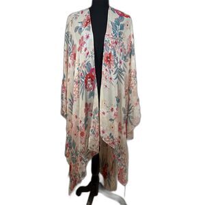 Torrid Sheer Floral Colorful Ruffle Wrap Poncho Kimono O/S *FLAW* Beachy Coastal